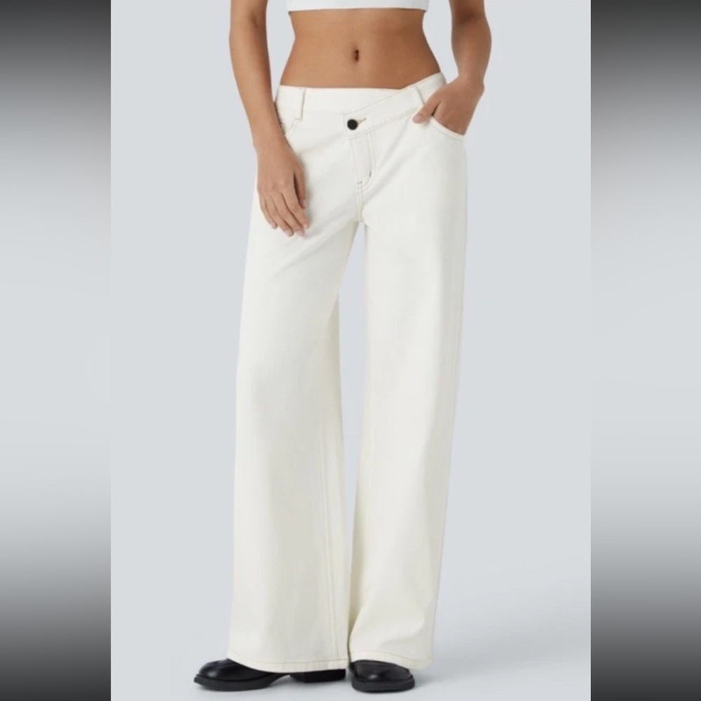 NWT Halara Flex Asymmetric Low Rise Baggy Wide Leg Washed Casual Jeans Size M
